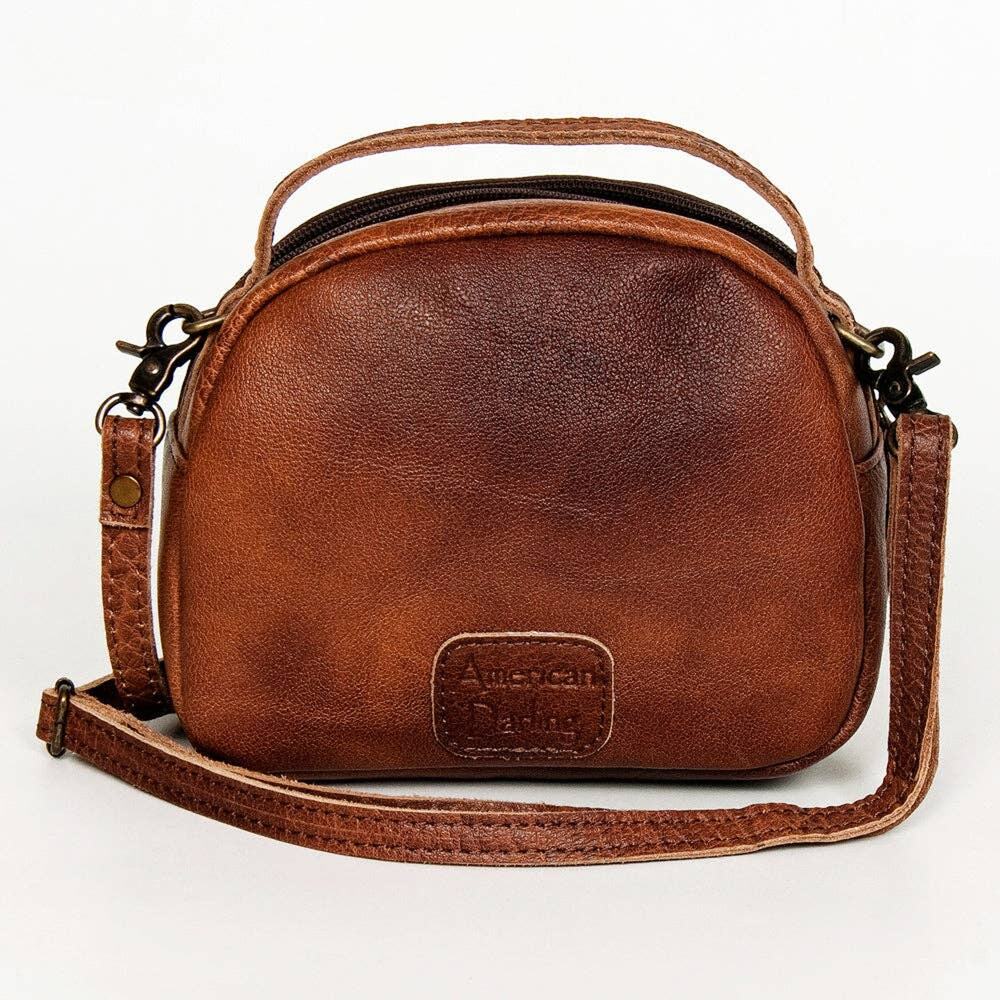 American Darling Brown Leather Crossbody Bag with Leopard Print Front - Picture 4 of 13